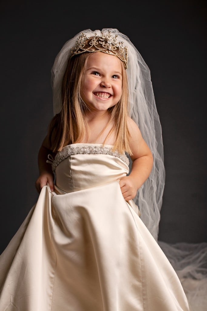 Dress-Up Photos for Little Girl in Her Mother's Wedding Dress