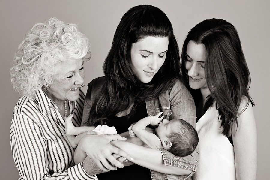 Adorable generational maternity and newborn session in private studio