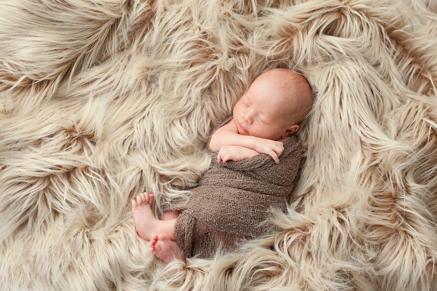beautiful newborn baby boy snuggled up for photoshoot in private Dallas Studio session