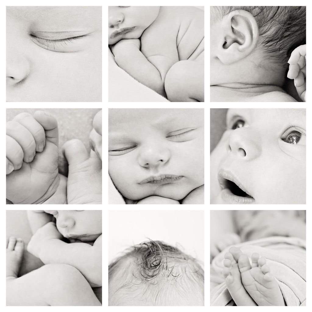 beautiful newborn collage of day with baby in studio