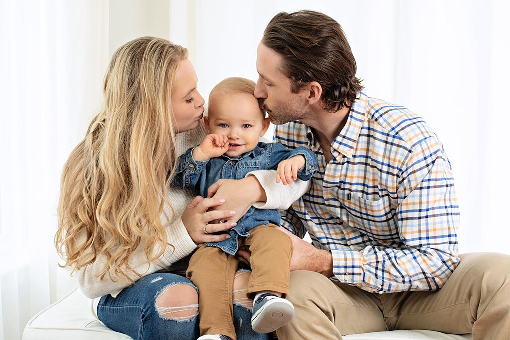 beautiful family session in private studio celebrating toddler's first birthday