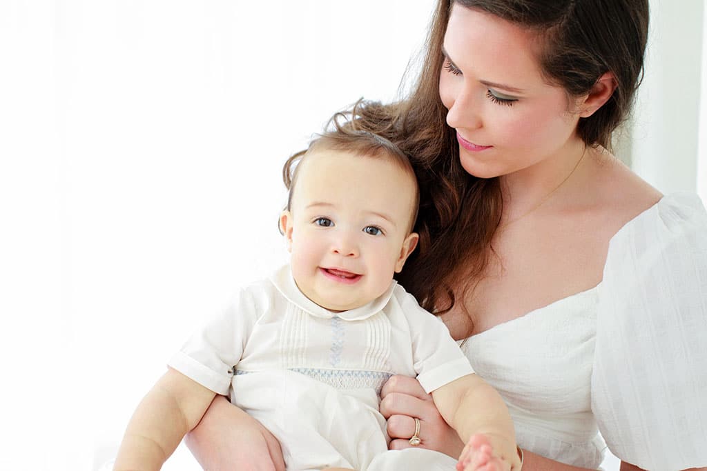 mom and adorable six-month old in private dallas studio