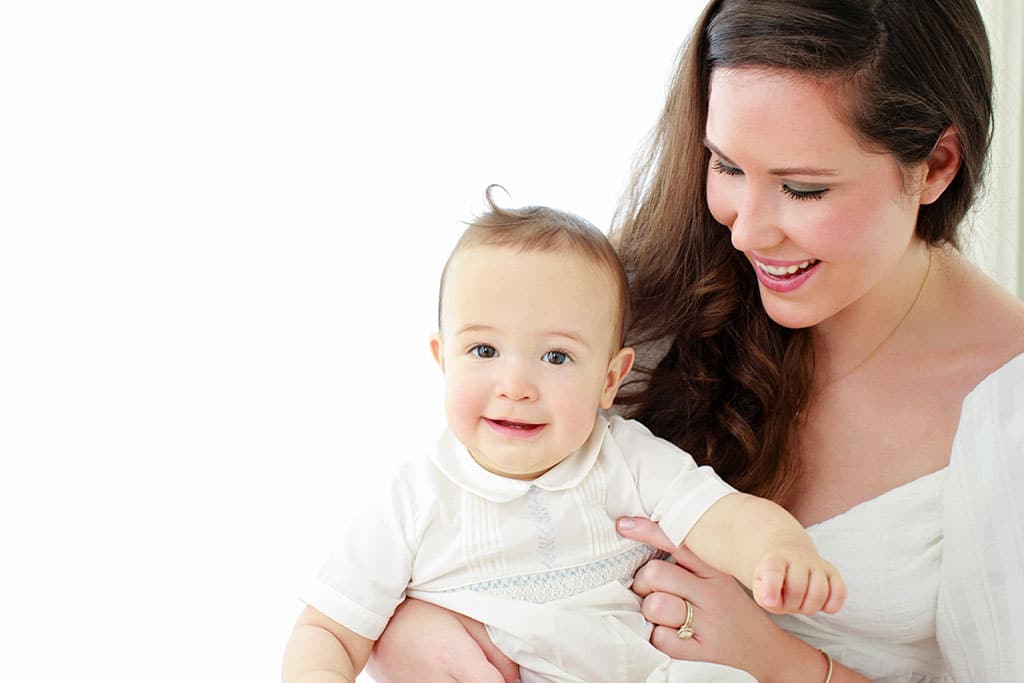 mom and adorable six-month old in private dallas studio