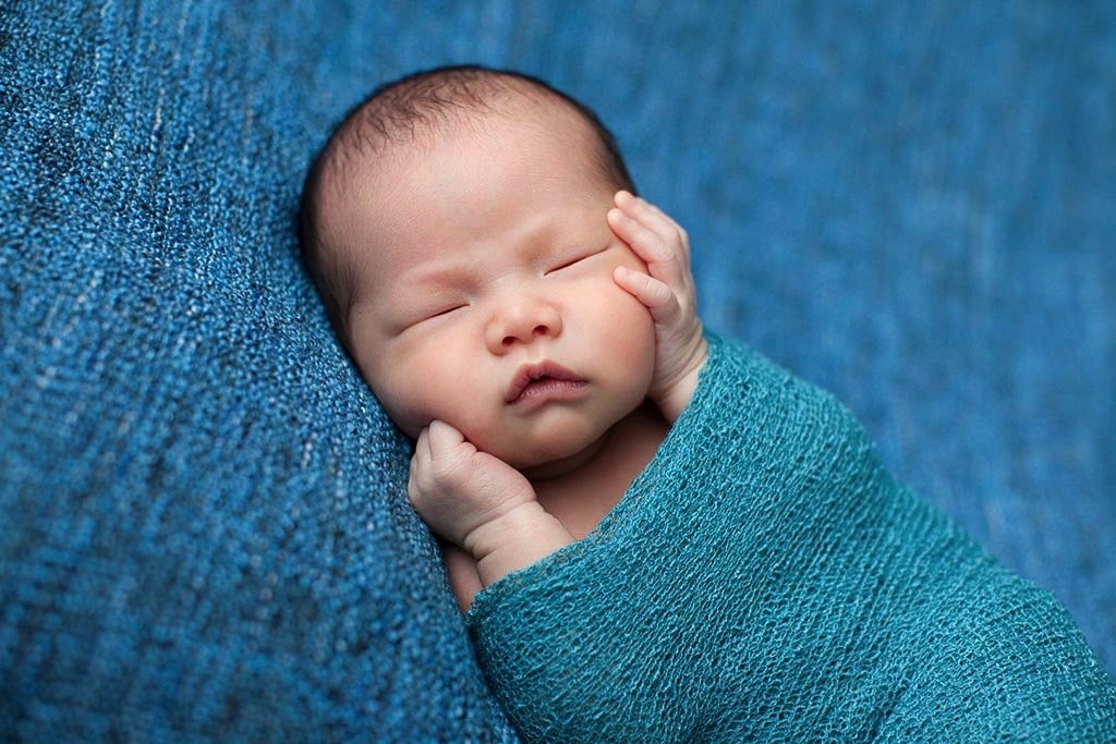 newborn session in gorgeous blue wrap