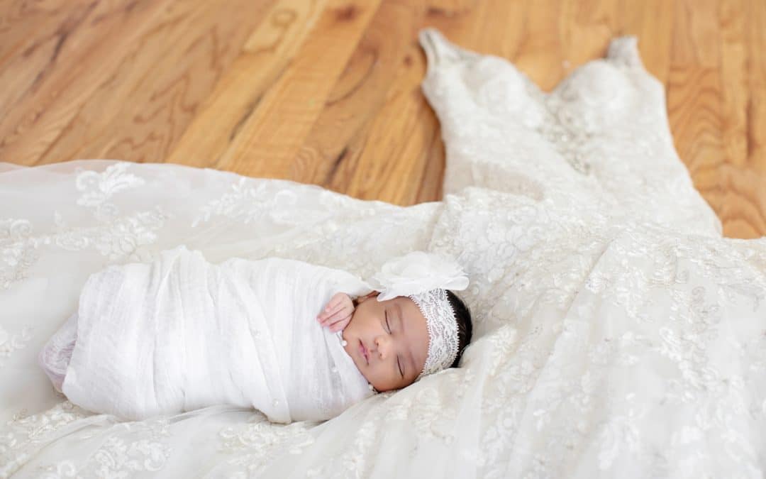 Model Baby in a Wedding Dress | Newborn Session