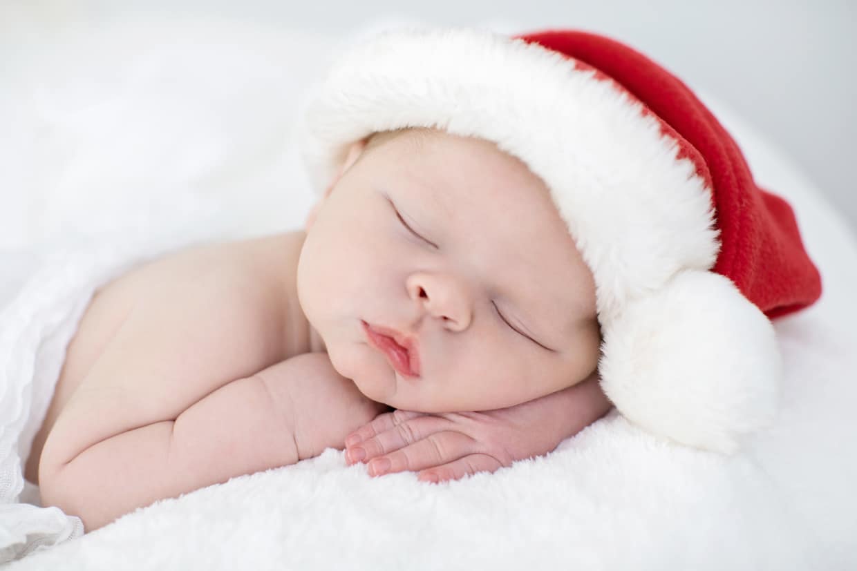 sleeping baby in santa hat