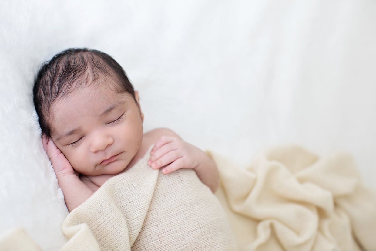 close-up of gorgeous baby girl in private studio session