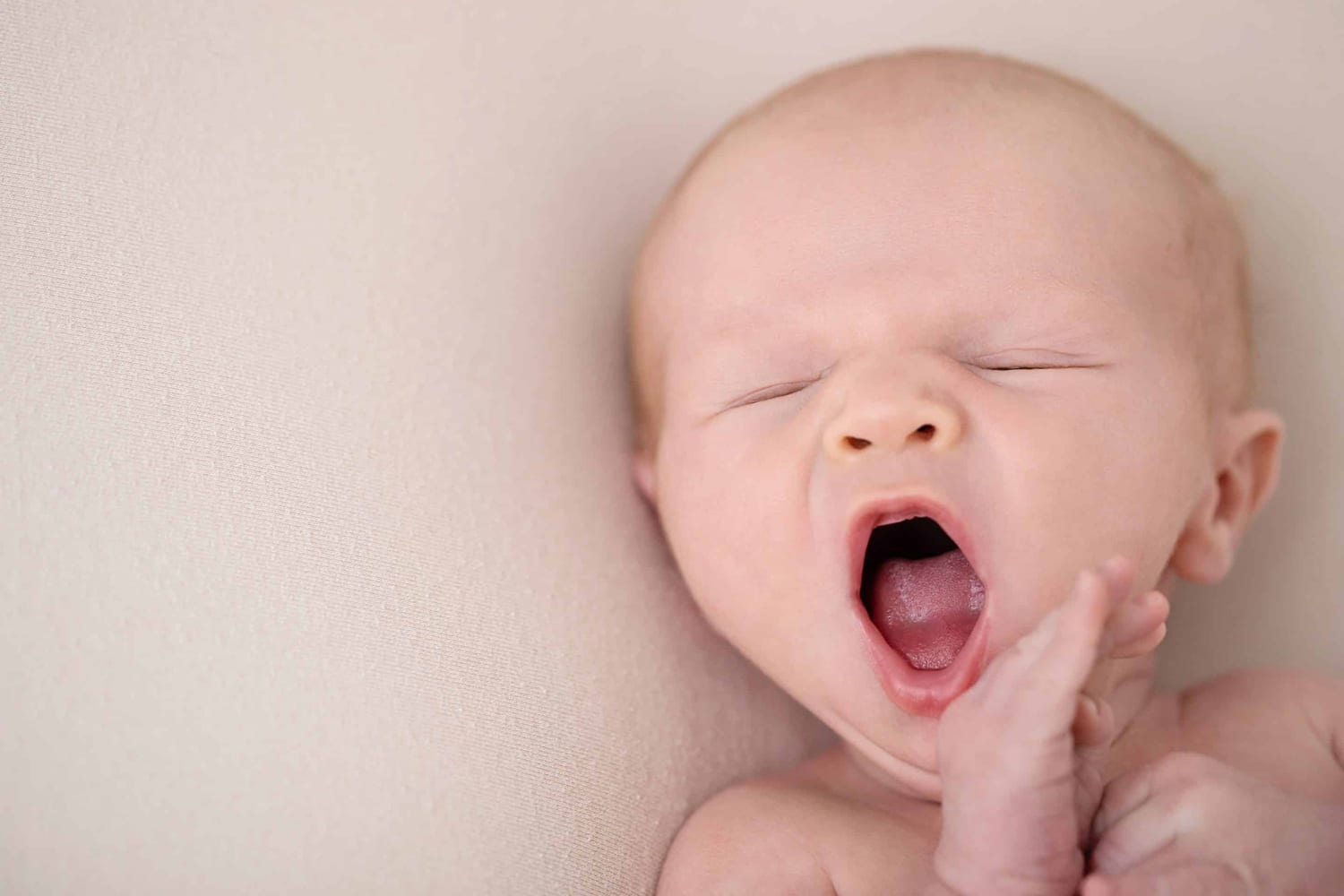 A newborn baby yawns.