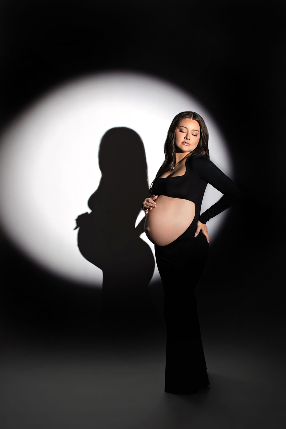 Elegant black dress maternity photos Dallas photographer