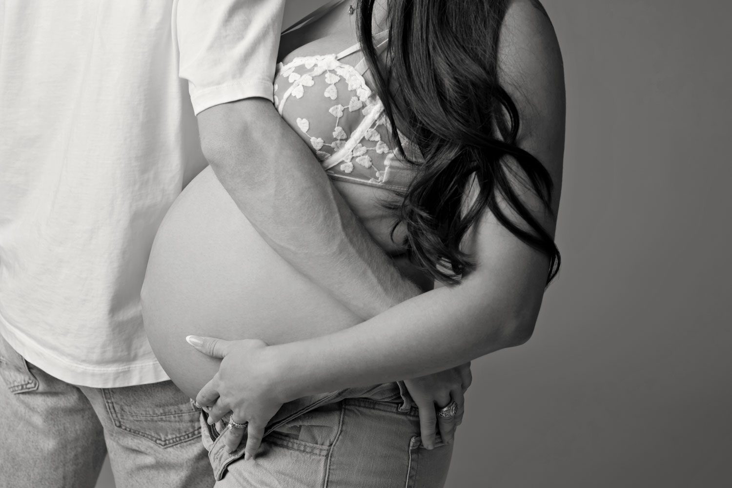 Husband and pregnant wife maternity session Dallas studio